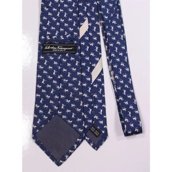 Salvatore Ferragamo Navy Blue Puppy Print Dog Silk Necktie Tie - Picture 4 of 8